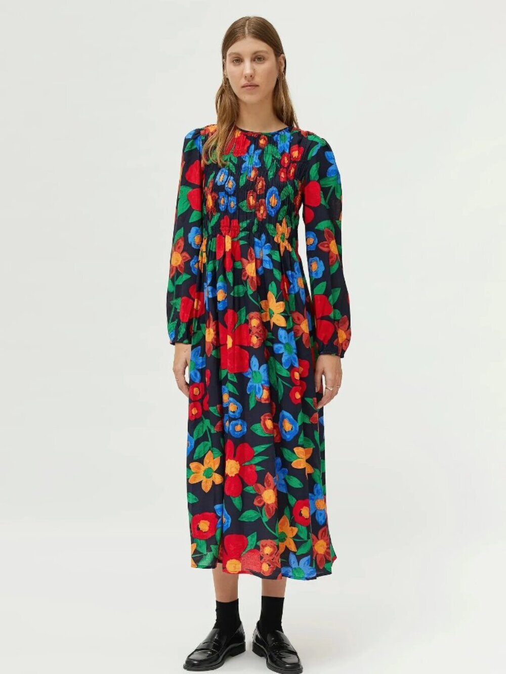COMPANIA FANTASTICA Black Floral Viscose Blend Long Sleeve Maxi Dress, Size S